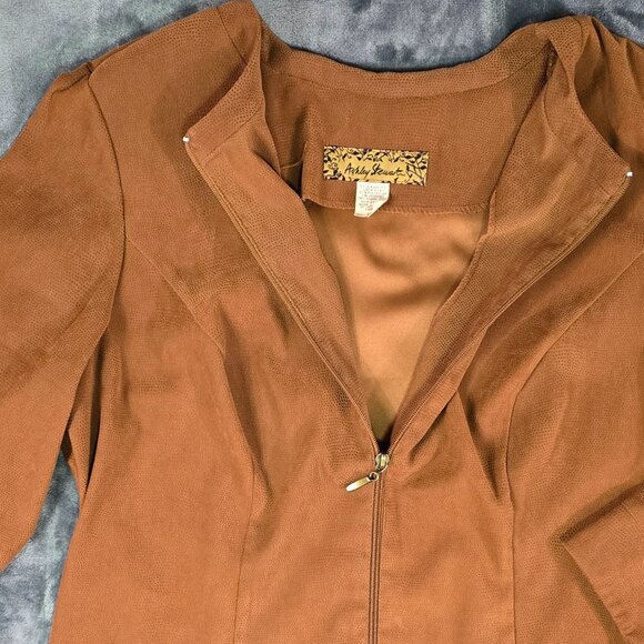 Ashley Stewart Faux Suede Jacket | Brown Zip-Up | Women's 16 | Vintage Style - Picture 5 of 13